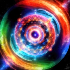 Abstract watercolor mandala cosmic circle digital paint
