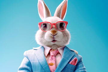 friendly and charismatic rabbit character involved in an everyday activity, animal influencer, animals banner, Generative AI
