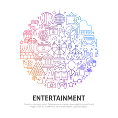 Entertainment Circle Concept. Vector Illustration of Outline Design.