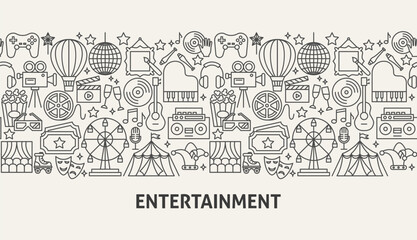 Entertainment Banner Concept. Vector Illustration of Outline Design.