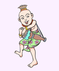 Thai children, Thai cartoons, Thai musical play. pop art retro hand drawn style vector design illustration.
