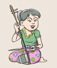 Thai children, Thai cartoons, Thai musical play. pop art retro hand drawn style vector design illustration.