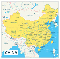 China map - highly detailed vector illustration