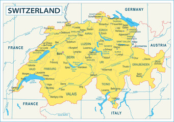 Switzerland Map - highly detailed vector illustration - obrazy, fototapety, plakaty
