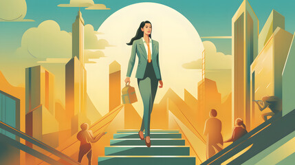 Rising to the Top A Business Woman's Staircase to Professional Triumph Illustration. Generative AI