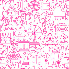 Fototapeta premium Entertainment Line Seamless Pattern. Vector Illustration of Outline Design.