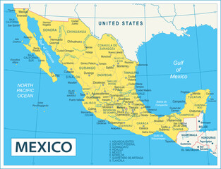 Fototapeta premium Mexico Map - highly detailed vector illustration