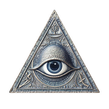 All Seeing Eye, eye of providence, Novus Ordo Seclorum pyramid symbol, isolated on transparent background, generative ai