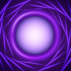 Abstract vector purple shining swirl lines background illustration with round plastic banner