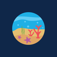 Untitled-2circle Underwater world nature with coral and star fish, vector illustration logo design template