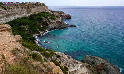 Fototapeta premium Black Sea near rocky shore in eastern Crimea.