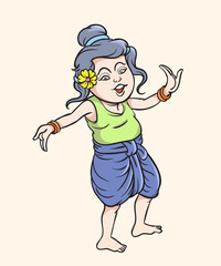 Thai traditional dance, Thai children, Thai cartoons. pop art retro hand drawn style vector design illustration.