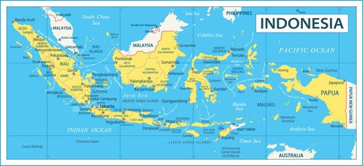Obraz premium Indonesia map - highly detailed vector illustration