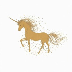 Naklejka na ściany i meble Golden Unicorn silhouette illustration. Golden magic unicorn with star on white background. Fairy horse animal.