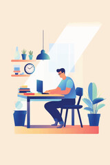 person working at a desk with a laptop and documents. It conveys professionalism and productivity in a modern business environment