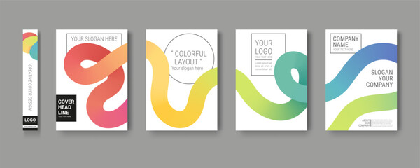 Liquid banners. Abstract brochure collection. Circle graphic design pattern, modern bright cover or poster for corporate business decor. Colorful gradient backdrop. Vector 3d background set