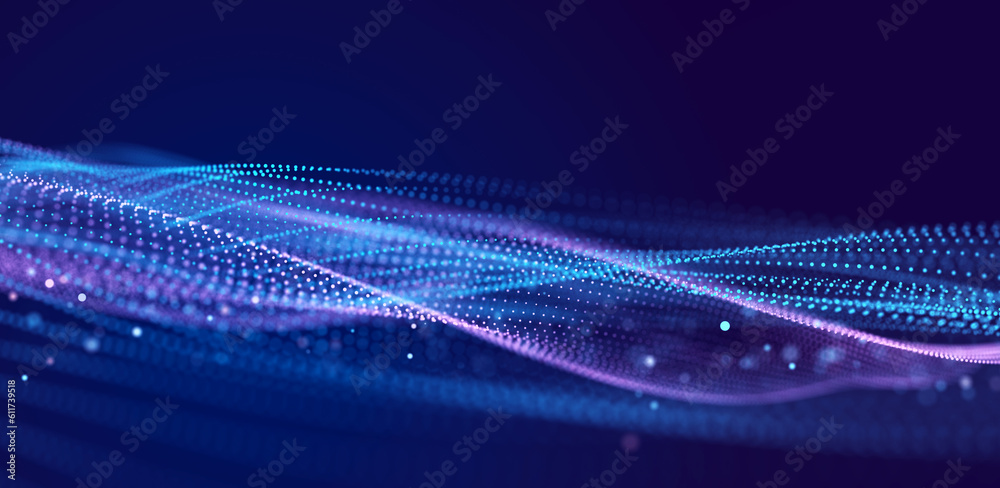 Poster abstract background grid. data stream. futuristic blue particle wave. 3d rendering.
