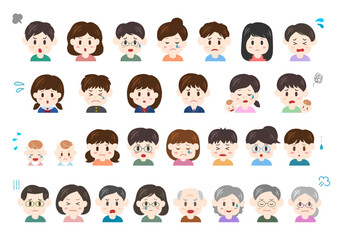人々の困り顔・怒り顔の表情アイコンイラストセット