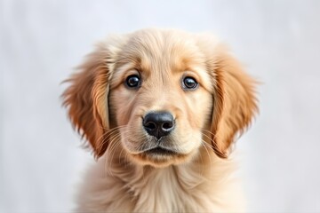 Happy Young Golden Retriever Puppy Posing for Portrait. Pedigreed Breed Pet Labrador on White Background. Generative AI