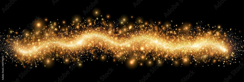 Wall mural Golden color waves on black background and bokeh. Generative AI. - Wall murals