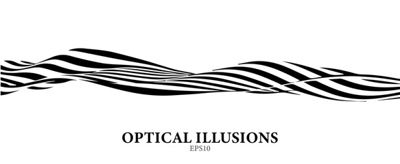 Fototapeta premium Black and white abstract wave with distortion effect. Optical illusion. Twisted vector illustration.
