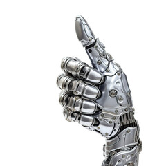 A robot hand giving thumbs up isolated on white background - Generative AI
