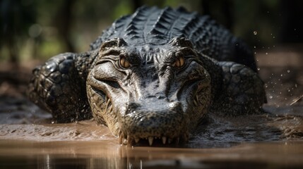 Fototapeta na wymiar Crocodile, Crocodile Full body close up. crocodile in the wild river. Made With Generative AI.