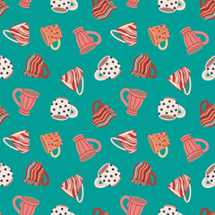 Cups and mugs seamless pattern