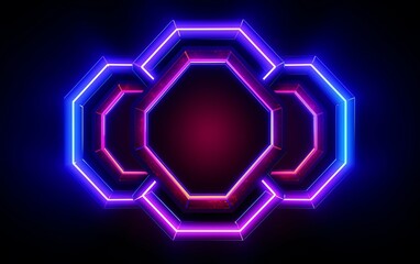 Neon Light background with hexagonal frame 3D illustration geometric wallpaper. generative ai