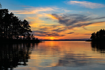 Fototapeta na wymiar Sunset over lake Vattern in Sweden june 4 2023
