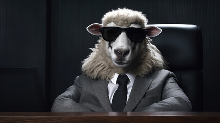 Chef Schaf mit Sonnenbrille und Anzug
