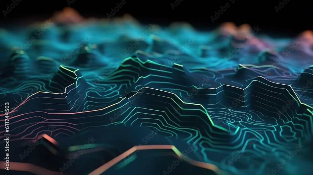 Wall mural abstract background with waves. abstract hologram landscape background. generative ai