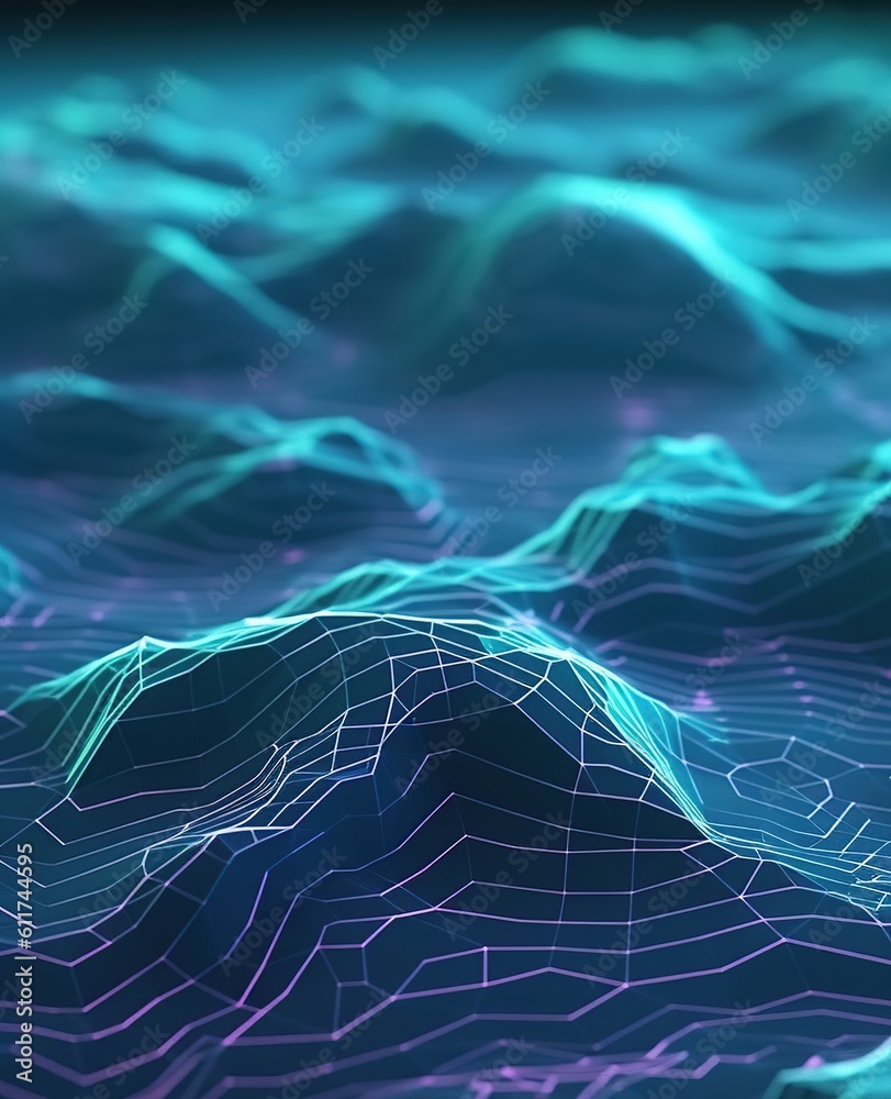 Wall mural abstract background with waves. abstract hologram landscape background. generative ai