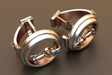 Realistic 3D Render of Handcuffs in Dark Background. Illustration of Hand Cuff Model for Crime and Punishment Concept: Generative AI