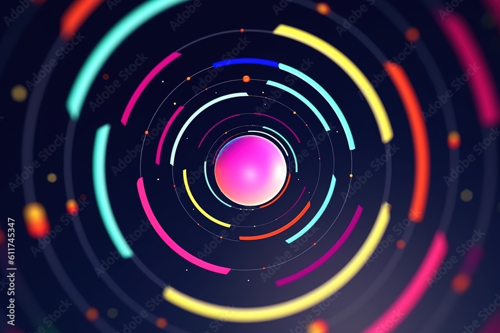 Wall mural red and blue spiral. circle orbit rotation. abstract background with space for text. generative ai
