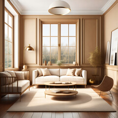 modern living room with fireplace illustartion generative ai