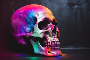 skull with bright key . skittish concept . Halloween or Santa Muerte concept. Creative resource, AI Generated