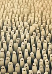 Obraz premium Quelqu'un dans la foule, dans le style du surréalisme minimaliste, de la nostalgie pastorale, du blanc foncé et du beige foncé, des jeux de mots visuels