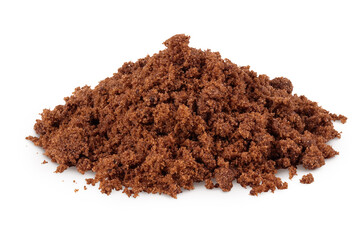 Dark muscovado sugar or Barbados sugar isolated on white background with full depth of field