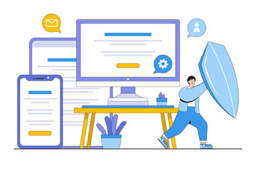 Digital Ethics and Responsible Technology Us Concept with Person Holding a Shield and Respecting Online Privacy