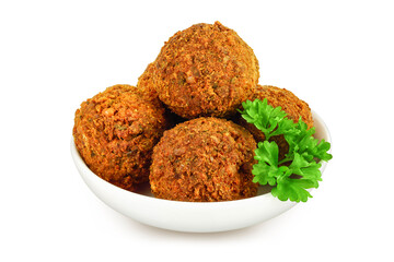 falafel in the bowl isolated on a white background with full depth of field