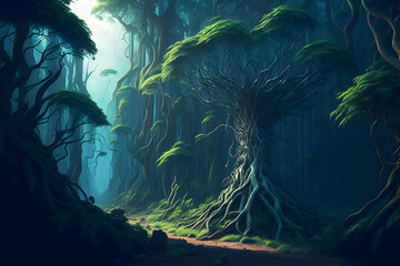 Fototapeta na wymiar Magical fantasy forest. Generative AI