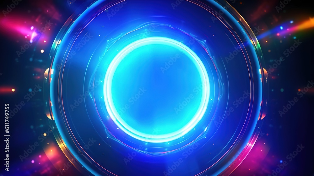 Canvas Prints abstract blue background with circles. radial neon background with light effects. generative ai