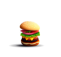Cartoon appetizing burger on a white background. Vector illustration