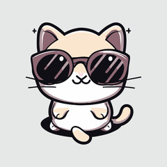 kawaii cute happy cat wearing sunglasses t shirt design