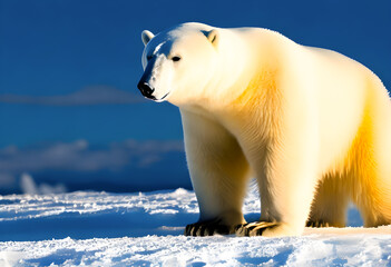 Obraz na płótnie Canvas Polar bear on snowdrift melting ice floe in arctic sea. Saving the Earth before ecological catastrophy. climate change concept. AI Generative, illustration