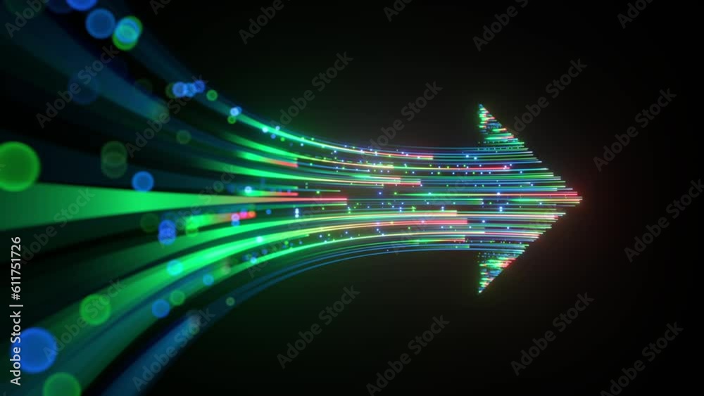 Wall mural a looped 3d animation of a neon arrow isolated on a black background. luminous lines and pulses glid