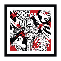 Fish illustration art for T-shirt and print wall decorative