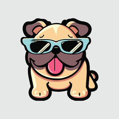kawaii cute happy bulldog wearing sunglasses t shirt design