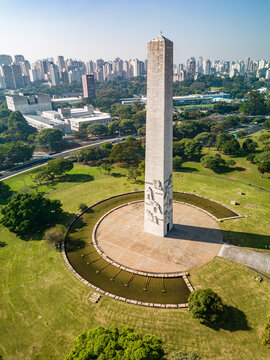Aerial view of Sao Paulo city, next to Ibirapuera Park. Prevervetion area with trees and green area of Ibirapuera park in Sao Paulo city, Brazil.